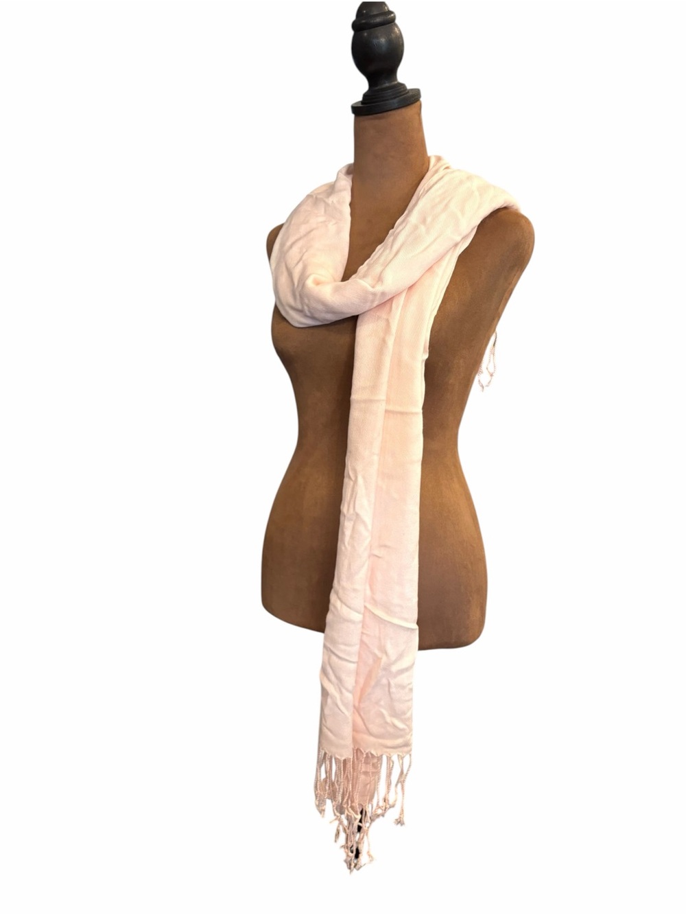 Long Scarf Pastel Pink 66x26” FRINGE Rayon Coastal Grandma Formal Wedding